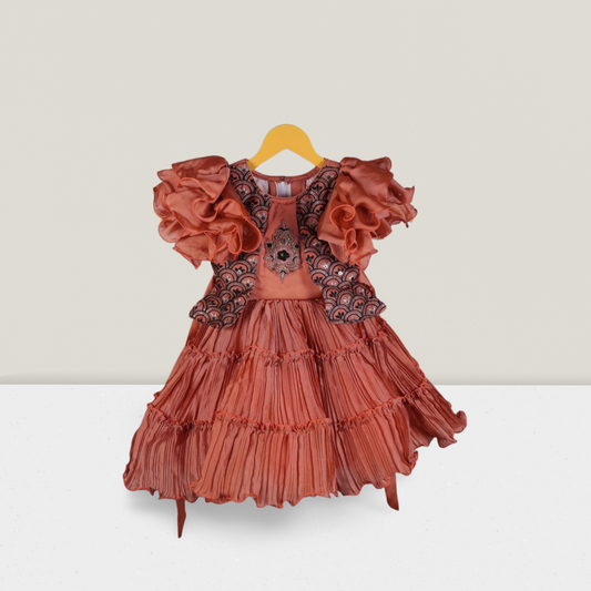 Peach Ruffled Party Frock for Girls