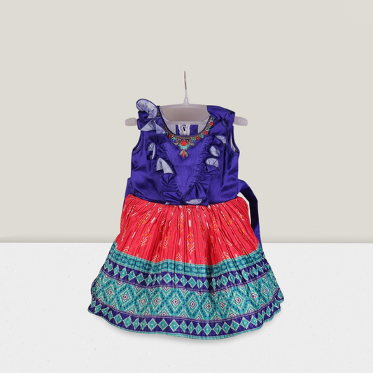 Girls' Festive Multicolor Ethnic Dress with Embroidered Yoke